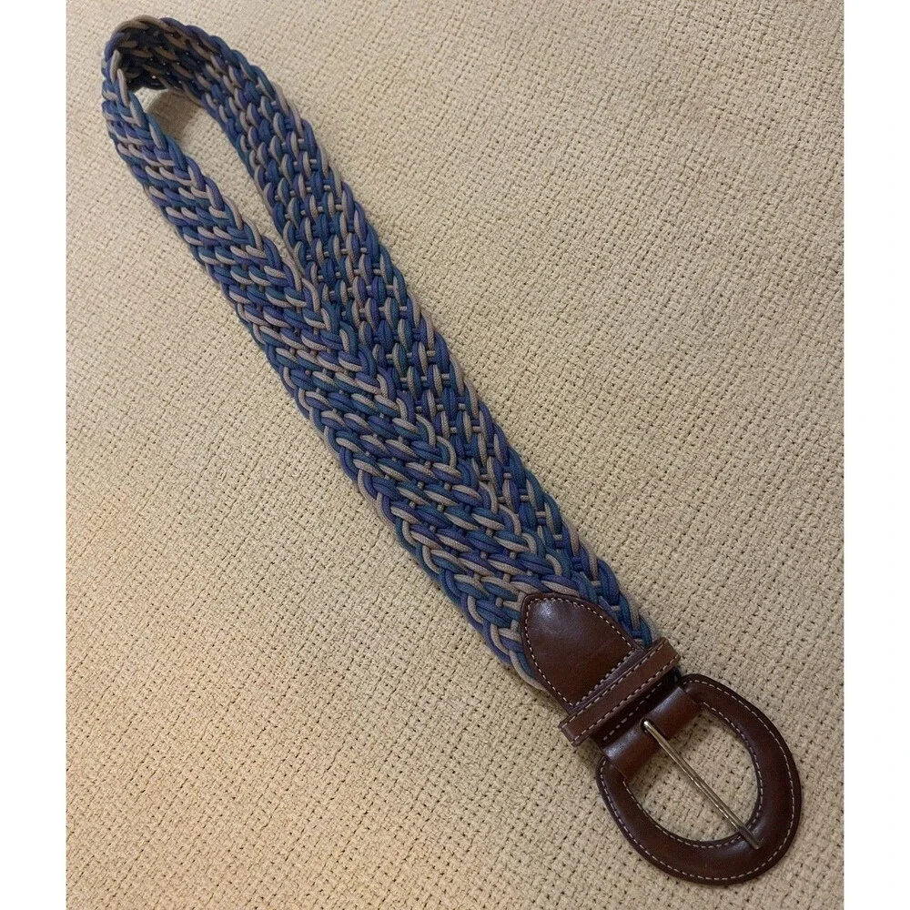 VTG LL BEAN Belt Multicolor Woven fabric leather Brass Buckle 36” L